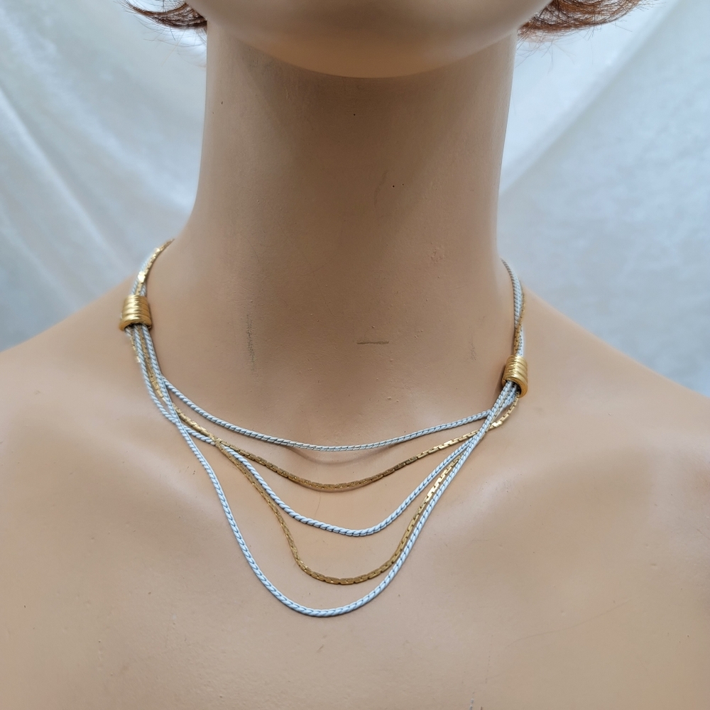 Unique Vintage Monet Gold and White Tone Chain Necklace